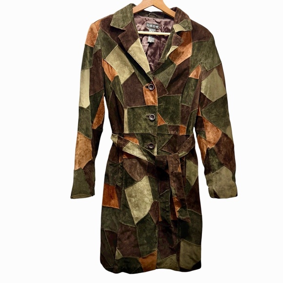 Bebe Womens Multi-color Suede Patchwork Belted Lined Vintage Tailcoat - Picture 3 of 9